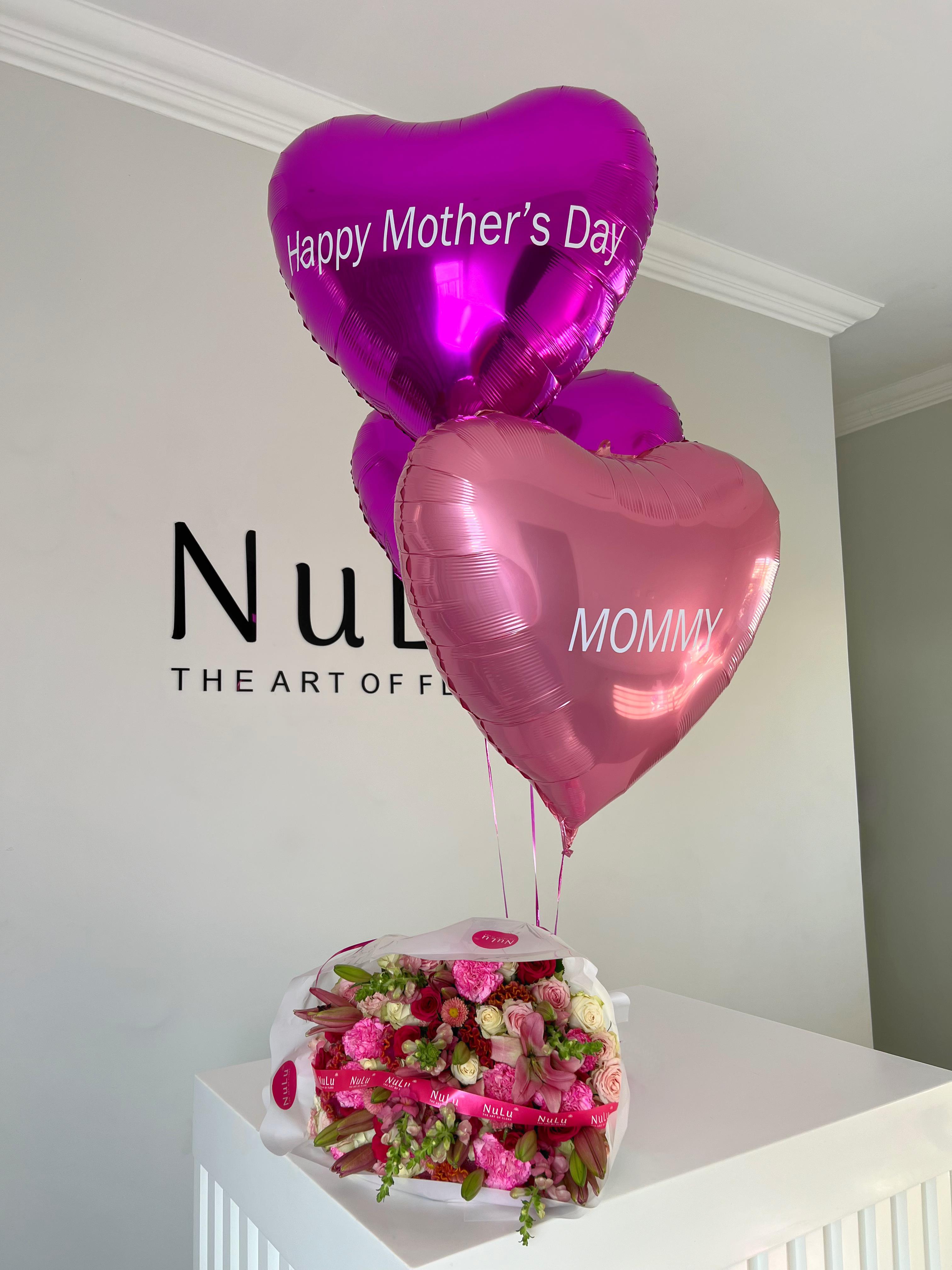 Mother's Day Pink Garden Bouquet & Personalized Balloons